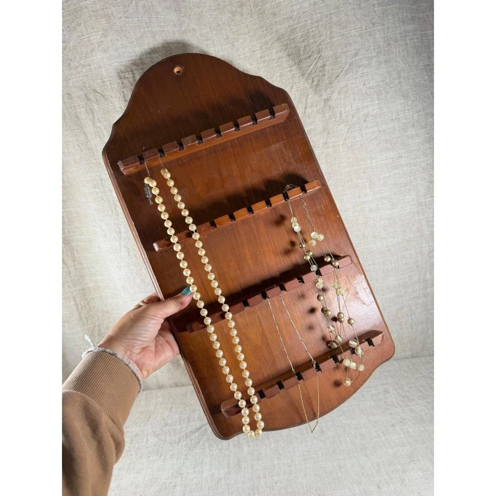 Vintage Wood Souvenir Spoon Display Rack, 24 Slot Wall Organizer